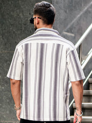 Barcode Stripe Cement Grey Half Sleeve Shirt