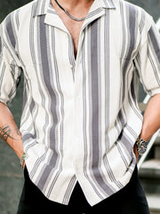 Barcode Stripe Cement Grey Half Sleeve Shirt