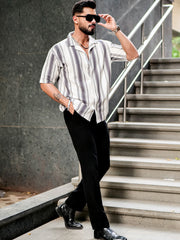 Barcode Stripe Cement Grey Half Sleeve Shirt