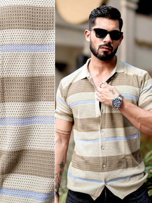 Tricot FlatKnit Cotton Beige Half Sleeve Shirt