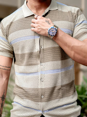 Tricot FlatKnit Cotton Beige Half Sleeve Shirt