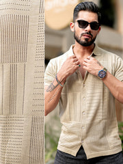 Wrap FlatKnit Cotton Beige Half Sleeve Shirt