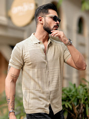 Wrap FlatKnit Cotton Beige Half Sleeve Shirt