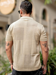 Wrap FlatKnit Cotton Beige Half Sleeve Shirt