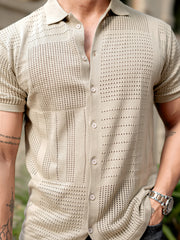 Wrap FlatKnit Cotton Beige Half Sleeve Shirt