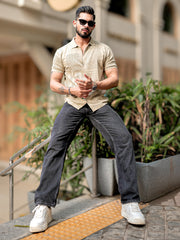 Wrap FlatKnit Cotton Beige Half Sleeve Shirt