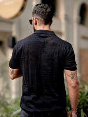 Wrap FlatKnit Cotton Black Half Sleeve Shirt