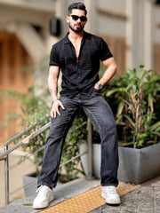 Wrap FlatKnit Cotton Black Half Sleeve Shirt