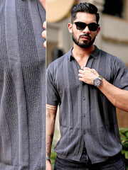 Stitch FlatKnit Cotton Dark Grey Half Sleeve Shirt