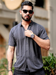 Stitch FlatKnit Cotton Dark Grey Half Sleeve Shirt
