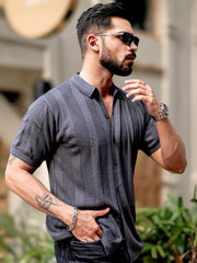 Stitch FlatKnit Cotton Dark Grey Half Sleeve Shirt