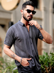 Stitch FlatKnit Cotton Dark Grey Half Sleeve Shirt