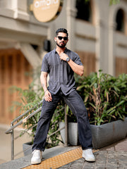 Stitch FlatKnit Cotton Dark Grey Half Sleeve Shirt