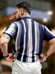 Aero Vertical Stripe Navy Half Sleeve Shirt