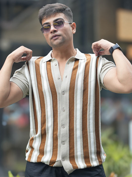 Retro FlatKnit Brown Half Sleeve Shirt