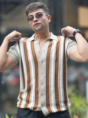 Retro FlatKnit Brown Half Sleeve Shirt