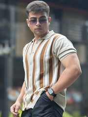 Retro FlatKnit Brown Half Sleeve Shirt