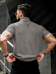 Ribbed FlatKnit Grey Half Sleeve Shirt
