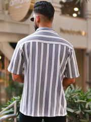 Terry Vertical Stripes Grey Half Sleeve Shirt