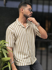 Waffle Flatknit Cotton Green Half Sleeve Shirt