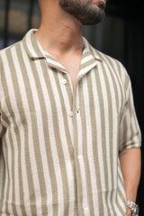 Waffle Flatknit Cotton Green Half Sleeve Shirt
