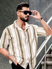 Barcode Stripe Grayish Brown Half Sleeve Shirt