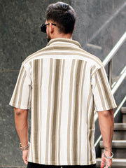Barcode Stripe Grayish Brown Half Sleeve Shirt