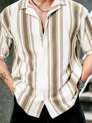 Barcode Stripe Grayish Brown Half Sleeve Shirt