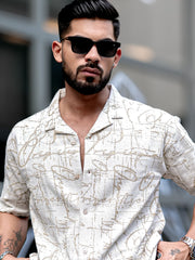 Scribble Half White Beige Half Sleeve Shirt