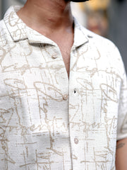 Scribble Half White Beige Half Sleeve Shirt
