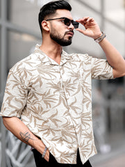 Quad Leaf Light Brown Half Sleeve Shirt