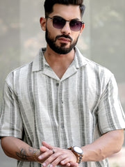 Tweed Vertical Stripe Green Half Sleeve Shirt