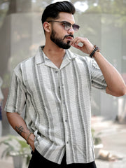 Tweed Vertical Stripe Green Half Sleeve Shirt