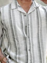 Tweed Vertical Stripe Green Half Sleeve Shirt