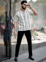 Tweed Vertical Stripe Green Half Sleeve Shirt