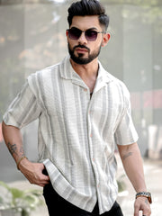 Tweed Vertical Stripe Grey Half Sleeve Shirt