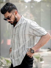 Tweed Vertical Stripe Grey Half Sleeve Shirt