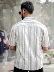 Tweed Vertical Stripe Grey Half Sleeve Shirt