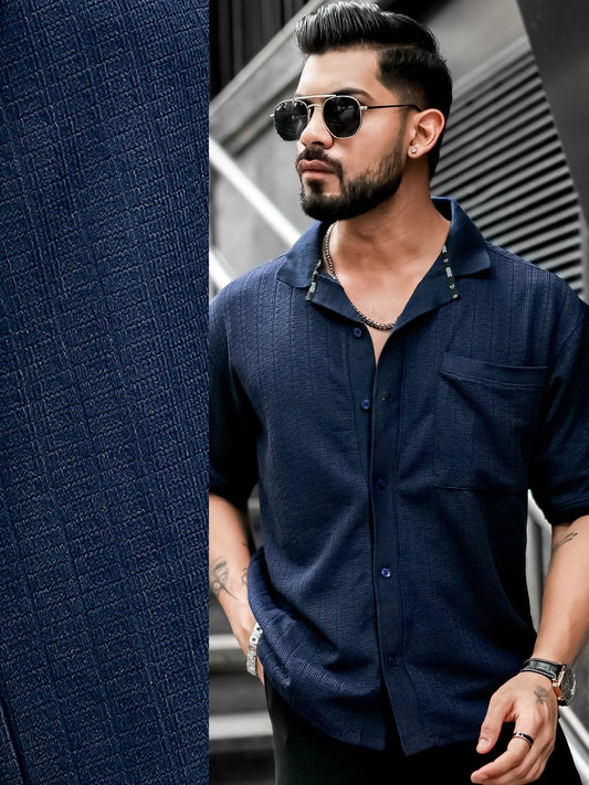 Mesh Knit Navy Half Sleeve Shirt