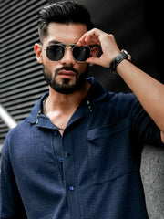 Mesh Knit Navy Half Sleeve Shirt