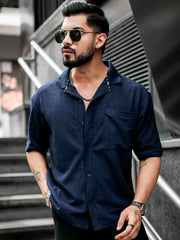 Mesh Knit Navy Half Sleeve Shirt