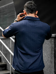 Mesh Knit Navy Half Sleeve Shirt