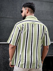 Vertical Jacquard Knit Olive Grey Half Sleeve Shirt