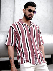 Vertical Jacquard Knit Onion Half Sleeve Shirt