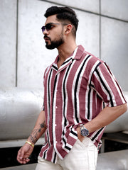 Vertical Jacquard Knit Onion Half Sleeve Shirt