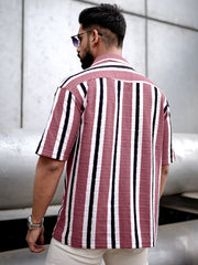 Vertical Jacquard Knit Onion Half Sleeve Shirt