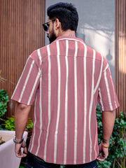 Popcorn Knit Vertical Stripe Onion Half Sleeve Shirt