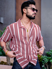 Popcorn Knit Vertical Stripe Onion Half Sleeve Shirt