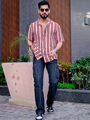 Popcorn Knit Vertical Stripe Onion Half Sleeve Shirt