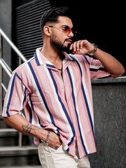 Roman Stripe Pink Half Sleeve Shirt
